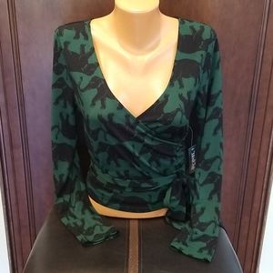 Here for the Herd Elephant Green Black Top M Read